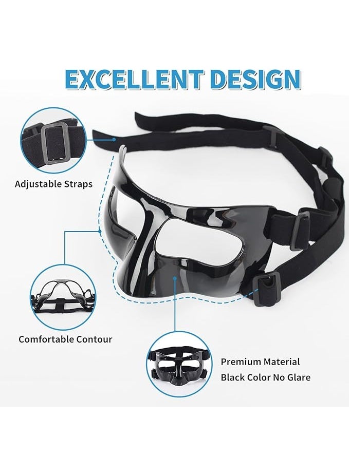 Adjustable Sports Nose and Face Protection Mask - Comfortable Face Guard for Fractures and Sports Injuries (Football, Basketball) with Extra Cushioning Pads - Black - Image 3